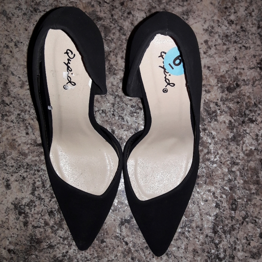 black suede stilleto heels